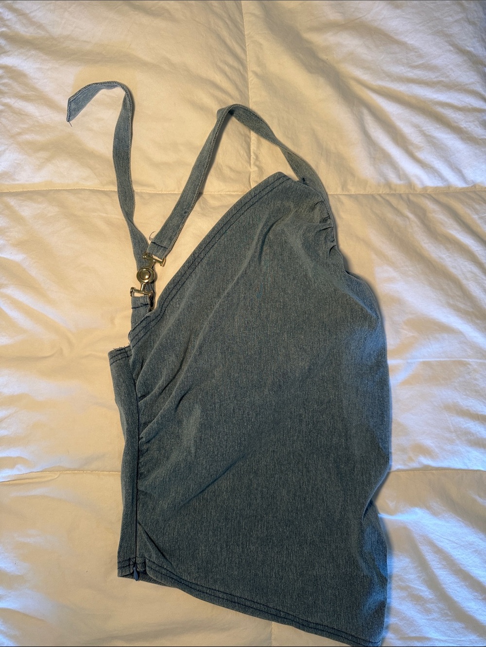Denim-Look One-Shoulder Top in Washed Blue